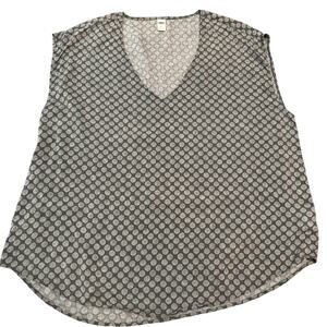 Old Navy Womens XL Grey Polka Dot Sleeveless Blouse V-Neck Rayon Top